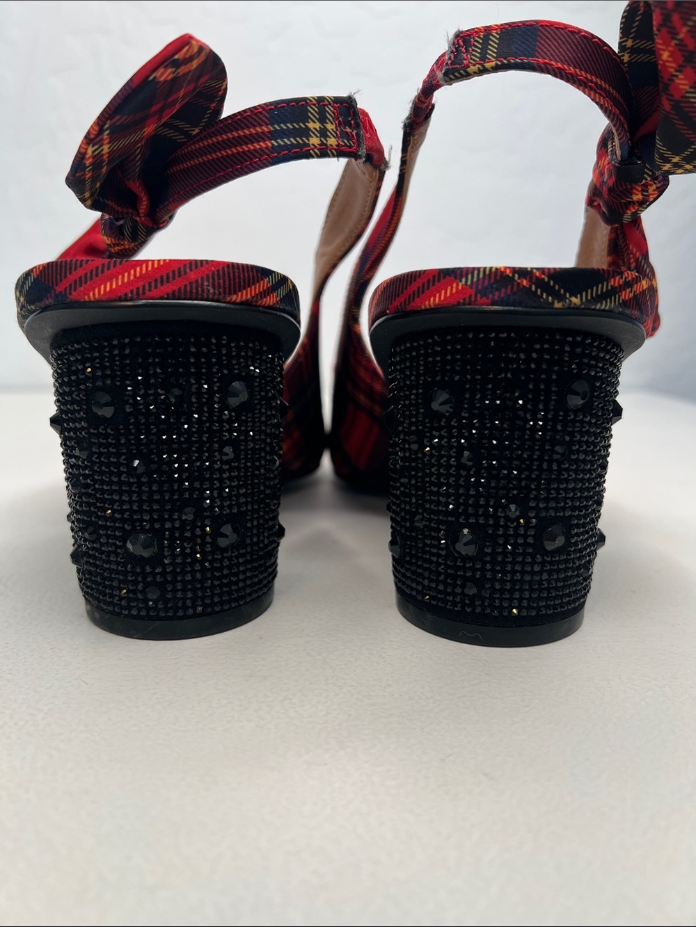 Torrid X Betsey Johnson Alley red plaid black cylinder sparkle heel 10W - Picture 12 of 13